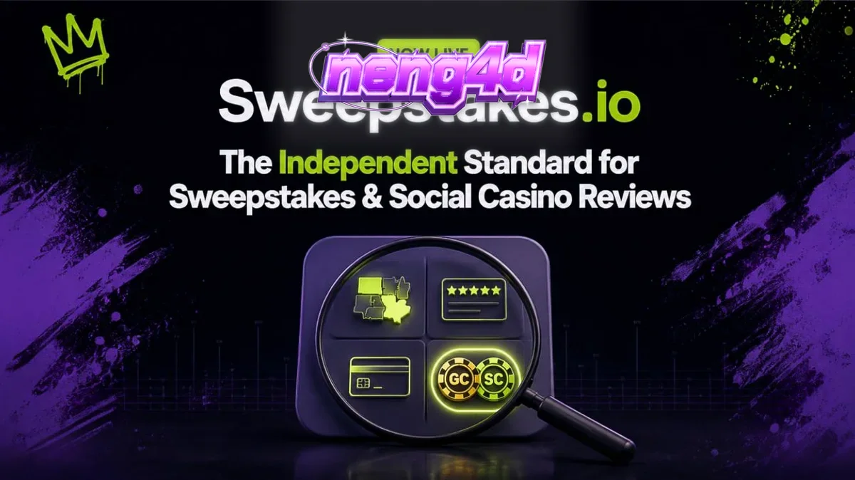 Antarmuka platform perbandingan kasino Sweepstakes.io di layar perangkat digital