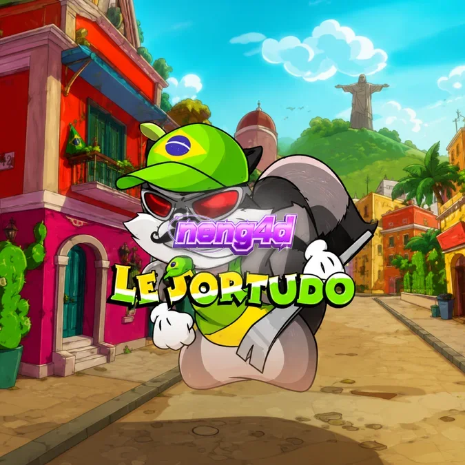 Tampilan visual slot Le Sortudo dengan karakter rakun Smokey di latar belakang jalanan Brasil.
